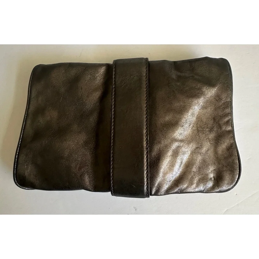 Y2K Michael Kors Heidi Clutch Metallic Pewter Leather Buckle Evening Bag NEW